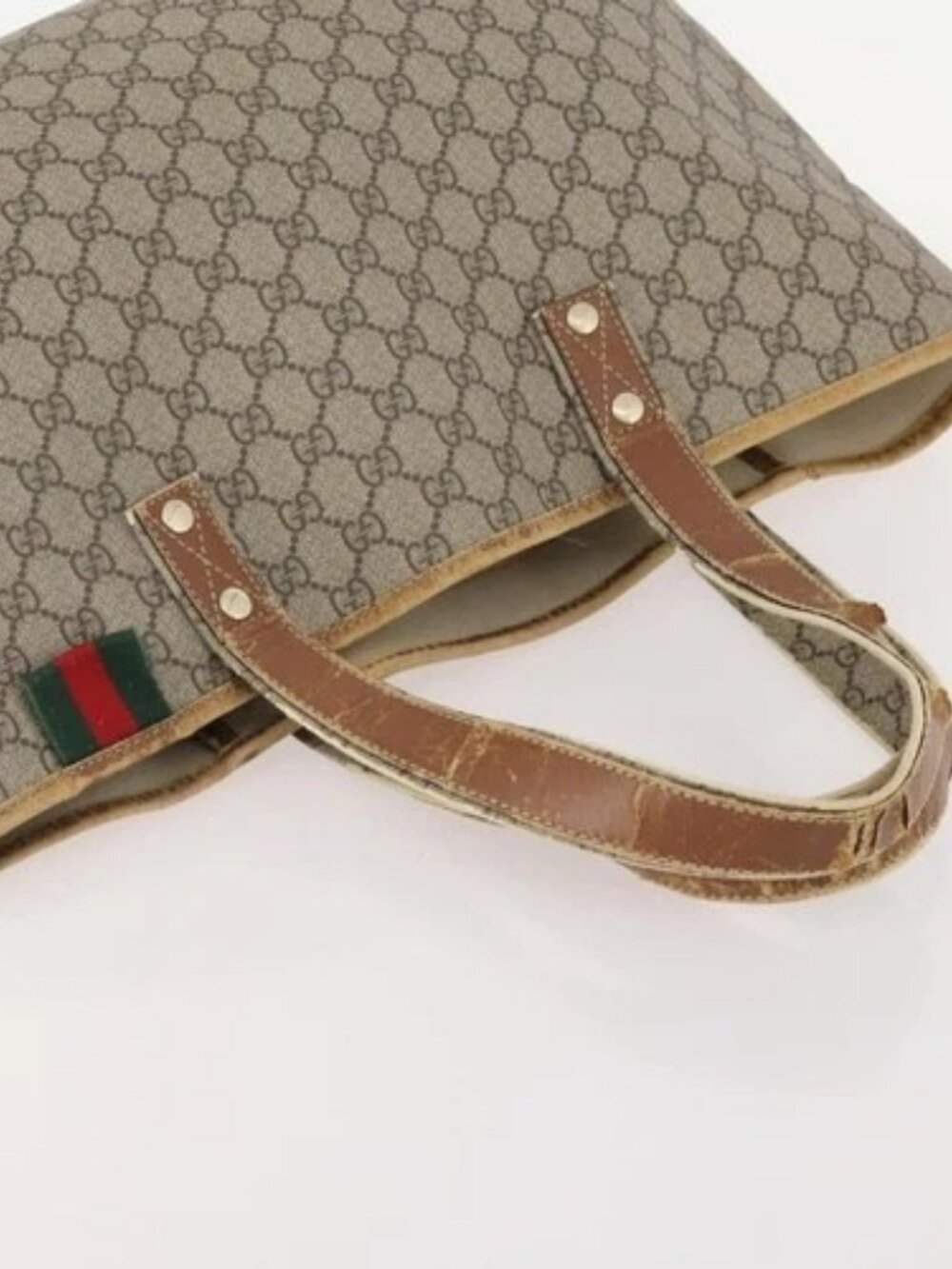 GUCCI GG Supreme Web Sherry Line Tote Bag PVC 4 Set Beige Brown Auth 178835 - Picture 11 of 15